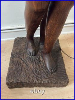 170 Cm Rare lampe sculpture Art Déco bois massif signée R. Petron 1m70 vintage