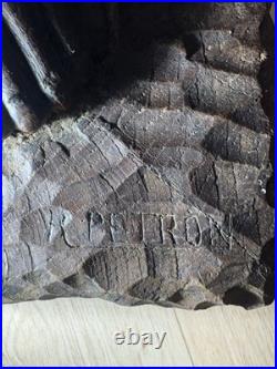 170 Cm Rare lampe sculpture Art Déco bois massif signée R. Petron 1m70 vintage