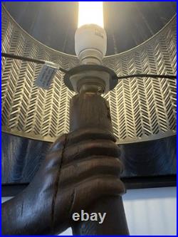 170 Cm Rare lampe sculpture Art Déco bois massif signée R. Petron 1m70 vintage