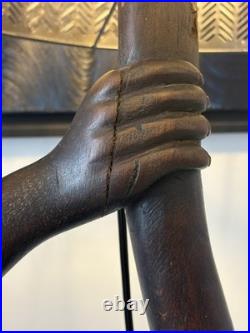 170 Cm Rare lampe sculpture Art Déco bois massif signée R. Petron 1m70 vintage