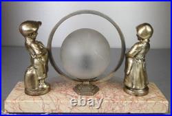 1920/1930 Lampe Veilleuse Eclairage Statue Sculpture Epoque Art Deco Aux Enfants