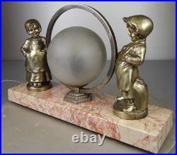 1920/1930 Lampe Veilleuse Eclairage Statue Sculpture Epoque Art Deco Aux Enfants