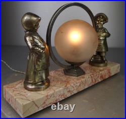 1920/1930 Lampe Veilleuse Eclairage Statue Sculpture Epoque Art Deco Aux Enfants