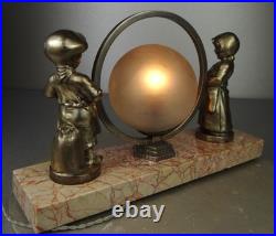 1920/1930 Lampe Veilleuse Eclairage Statue Sculpture Epoque Art Deco Aux Enfants