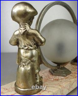 1920/1930 Lampe Veilleuse Eclairage Statue Sculpture Epoque Art Deco Aux Enfants