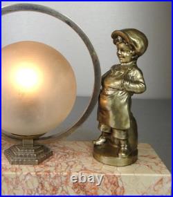 1920/1930 Lampe Veilleuse Eclairage Statue Sculpture Epoque Art Deco Aux Enfants