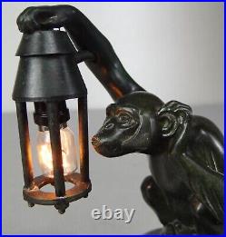 1920/1930 Max Le Verrier Lampe Veilleuse Statue Sculpture Art Deco Boubou Singe