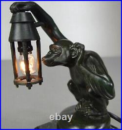 1920/1930 Max Le Verrier Lampe Veilleuse Statue Sculpture Art Deco Boubou Singe