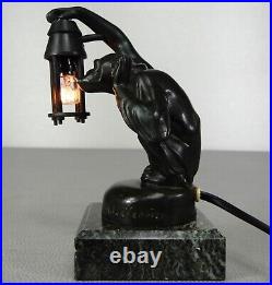 1920/1930 Max Le Verrier Lampe Veilleuse Statue Sculpture Art Deco Boubou Singe