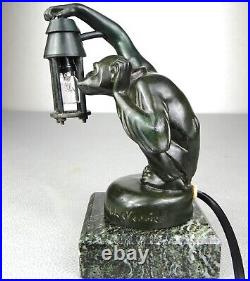 1920/1930 Max Le Verrier Lampe Veilleuse Statue Sculpture Art Deco Boubou Singe