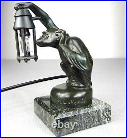 1920/1930 Max Le Verrier Lampe Veilleuse Statue Sculpture Art Deco Boubou Singe