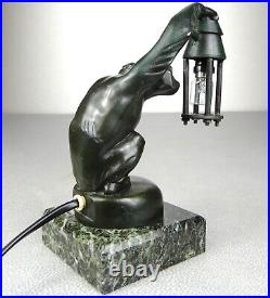 1920/1930 Max Le Verrier Lampe Veilleuse Statue Sculpture Art Deco Boubou Singe