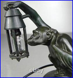 1920/1930 Max Le Verrier Lampe Veilleuse Statue Sculpture Art Deco Boubou Singe