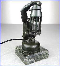 1920/1930 Max Le Verrier Lampe Veilleuse Statue Sculpture Art Deco Boubou Singe