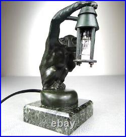 1920/1930 Max Le Verrier Lampe Veilleuse Statue Sculpture Art Deco Boubou Singe