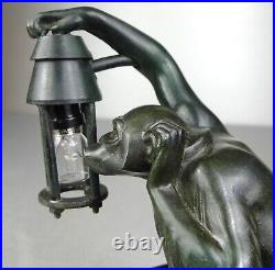 1920/1930 Max Le Verrier Lampe Veilleuse Statue Sculpture Art Deco Boubou Singe