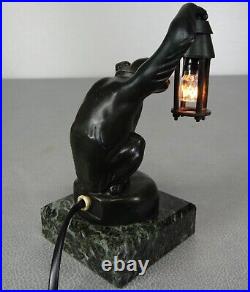 1920/1930 Max Le Verrier Lampe Veilleuse Statue Sculpture Art Deco Boubou Singe