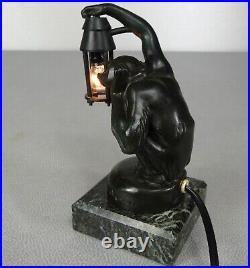 1920/1930 Max Le Verrier Lampe Veilleuse Statue Sculpture Art Deco Boubou Singe