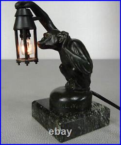 1920/1930 Max Le Verrier Lampe Veilleuse Statue Sculpture Art Deco Boubou Singe