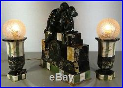 1920/1930 Suprb Pendule Garniture Lampes Sculpture Art Deco Bronze Venus Cupidon