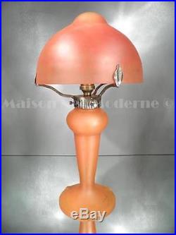 1920-30 Ch. Schneider Lampe Champignon En Fer Forgé Et Pte De Verre Art Déco