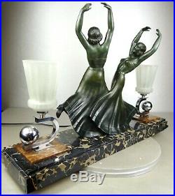 1920/30 G Daverny Chiparus Lampe Statue Art Deco Bronze Dolly Sisters Danseuses