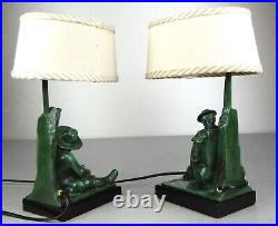 1920/30 Janle Max Le Verrier Paire De Lampes Art Deco Don Quichotte Sancho Panza