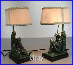 1920/30 Janle Max Le Verrier Paire De Lampes Art Deco Don Quichotte Sancho Panza