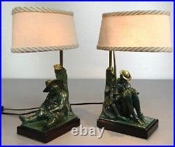 1920/30 Janle Max Le Verrier Paire De Lampes Art Deco Don Quichotte Sancho Panza