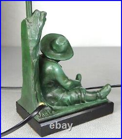 1920/30 Janle Max Le Verrier Paire De Lampes Art Deco Don Quichotte Sancho Panza