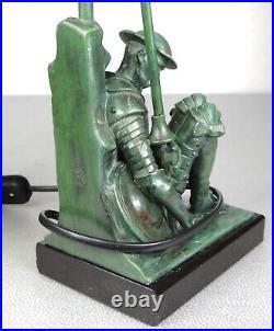 1920/30 Janle Max Le Verrier Paire De Lampes Art Deco Don Quichotte Sancho Panza