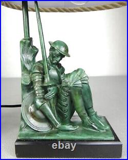 1920/30 Janle Max Le Verrier Paire De Lampes Art Deco Don Quichotte Sancho Panza