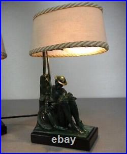 1920/30 Janle Max Le Verrier Paire De Lampes Art Deco Don Quichotte Sancho Panza