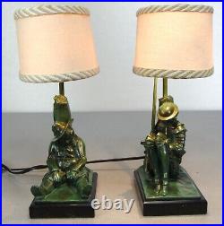 1920/30 Janle Max Le Verrier Paire De Lampes Art Deco Don Quichotte Sancho Panza