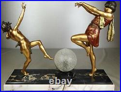 1920 E Carlier Rare Grande Lampe Statue Sculpture Art Deco Danseuse A Toge Faune
