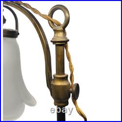 1920s French Art Deco Adjustable Brass Table Lamp with Frosted Glass Shade