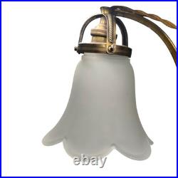 1920s French Art Deco Adjustable Brass Table Lamp with Frosted Glass Shade