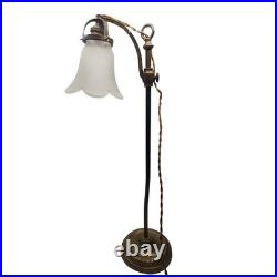 1920s French Art Deco Adjustable Brass Table Lamp with Frosted Glass Shade