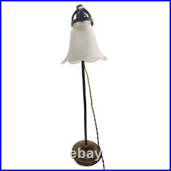 1920s French Art Deco Adjustable Brass Table Lamp with Frosted Glass Shade