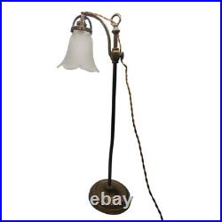 1920s French Art Deco Adjustable Brass Table Lamp with Frosted Glass Shade