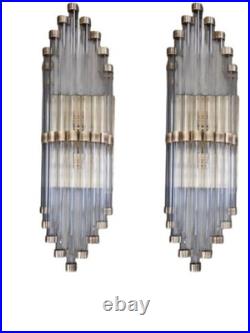 1 Pièce Lampe Applique Art Déco Vintage En Verre Clair & Laiton #G37