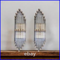 1 Pièce Lampe Applique Art Déco Vintage En Verre Clair & Laiton #G37
