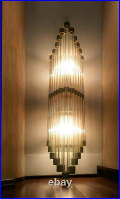 1 Pièce Lampe Applique Art Déco Vintage En Verre Clair & Laiton #G37