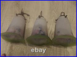 3 TULIPES PATE DE VERRE pincées avec griffes art déco lustre lampe décoration
