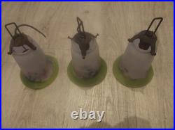 3 TULIPES PATE DE VERRE pincées avec griffes art déco lustre lampe décoration