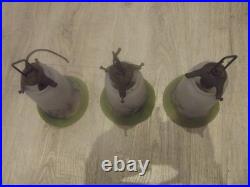 3 TULIPES PATE DE VERRE pincées avec griffes art déco lustre lampe décoration