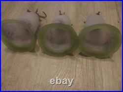 3 TULIPES PATE DE VERRE pincées avec griffes art déco lustre lampe décoration