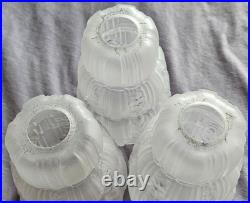 3 tulipe s verre moulé dépoli à gradins art déco pour lustre ou lampe années 30