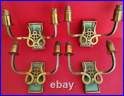 4 appliques lampe art deco 1935 Bonze doré et patine verte dlg Leleu Poillerat