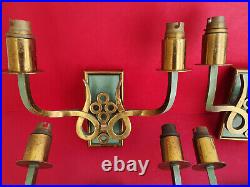 4 appliques lampe art deco 1935 Bonze doré et patine verte dlg Leleu Poillerat